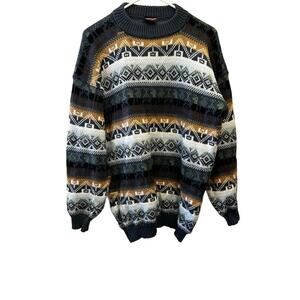 Vintage Pincho Poncho Fair Isle Alpaca Wool Nordic Knit Pullover Peruvian